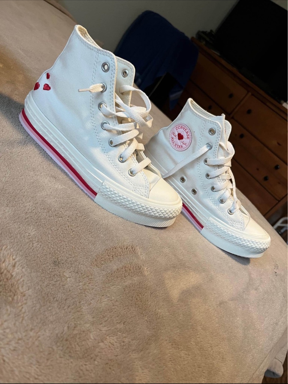 Converse White High Top Sneakers with Heart Accents